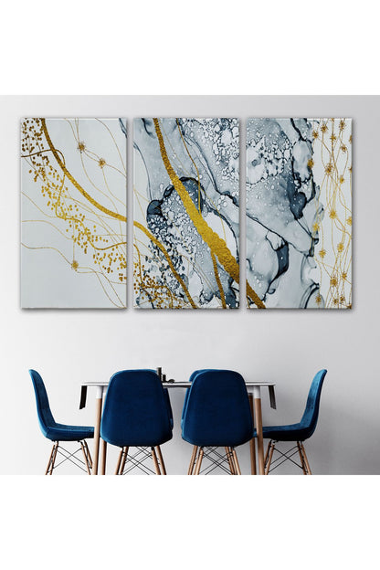 db01shp seri Mavi ve Altın Sarısı Renklerınde Soyut Modern Kanvas Tablo-5033