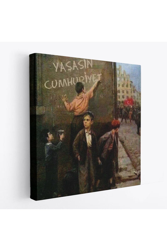 Yaşasın Cumhuriyet Yazan Çocuklar Kanvas Tablo-5896