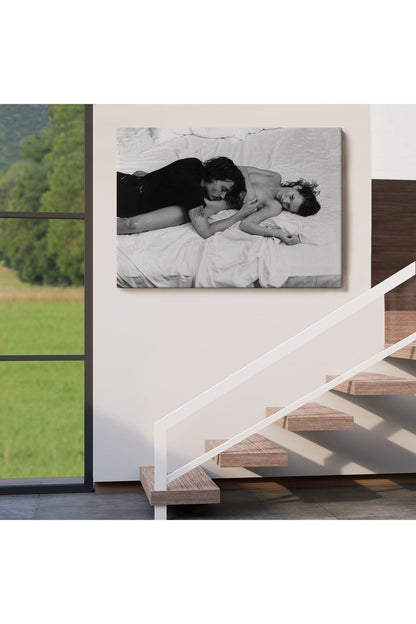 Özel Tasarım, Dekortif  BaskıJohnny Depp ve Kate Moss Duvar Tablosu, Siyah Beyaz-6525
