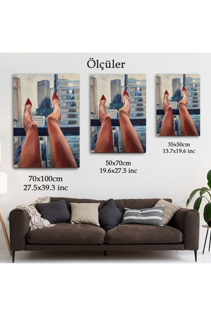New York da Dinlenen Kırmızı Ayakkabılı Sexi Kadın Tablosu-6184