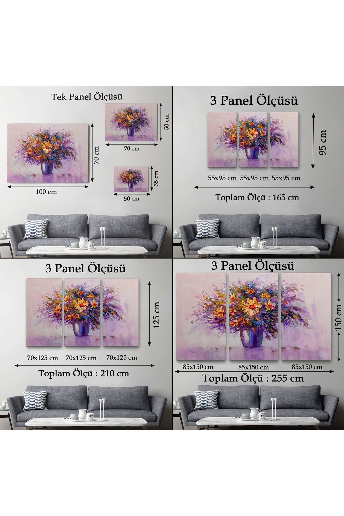 Yağlıboya Görünümlü Vazo İçerisindeki Renkli Çiçekler Duvar Tablosu-3635