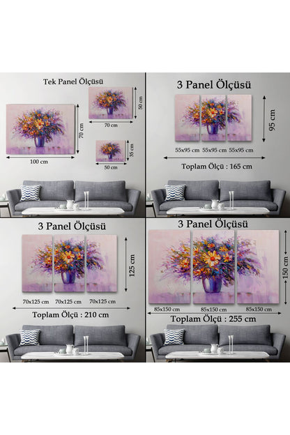 Yağlıboya Görünümlü Vazo İçerisindeki Renkli Çiçekler Duvar Tablosu-3635