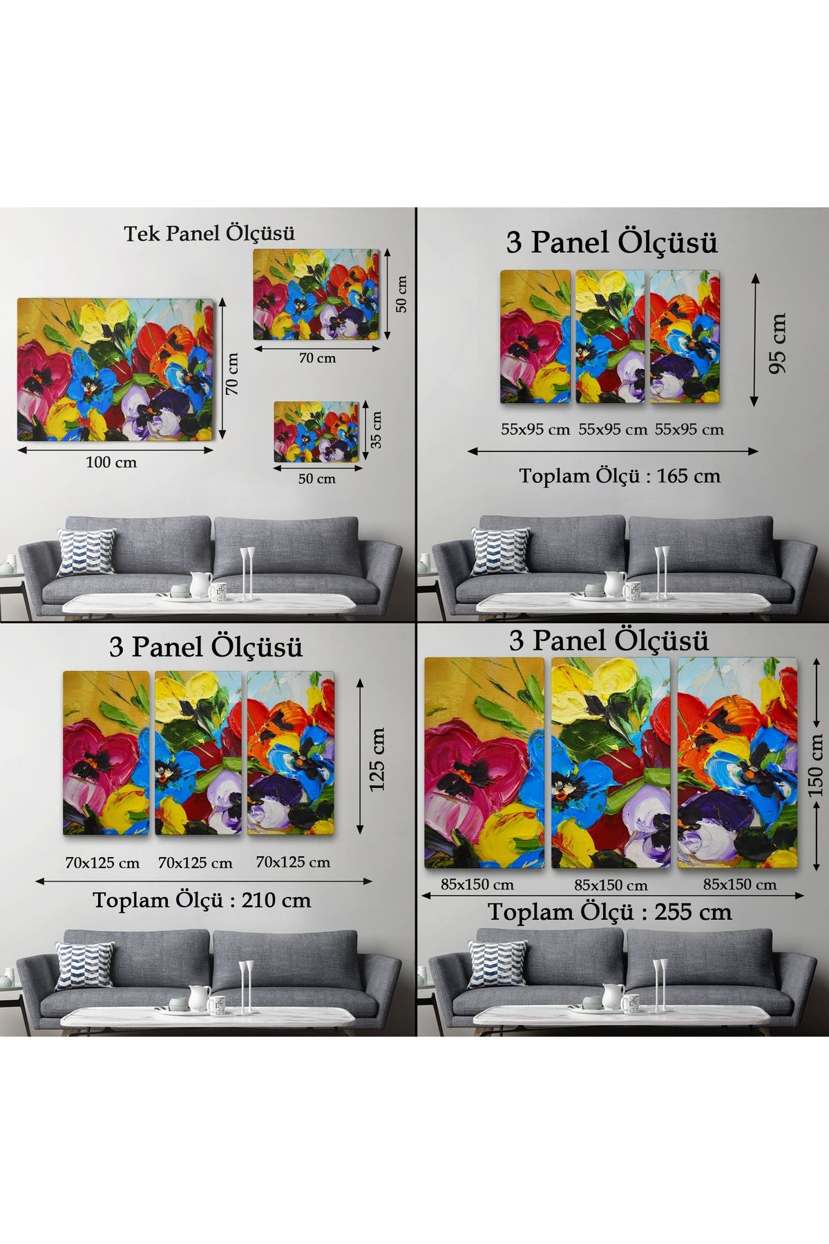 Renkli Çiçekler Yağlıboya Görünüm Dekoratif Kanvas Duvar Tablosu-3666