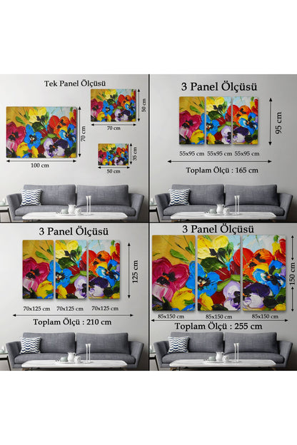 Renkli Çiçekler Yağlıboya Görünüm Dekoratif Kanvas Duvar Tablosu-3666