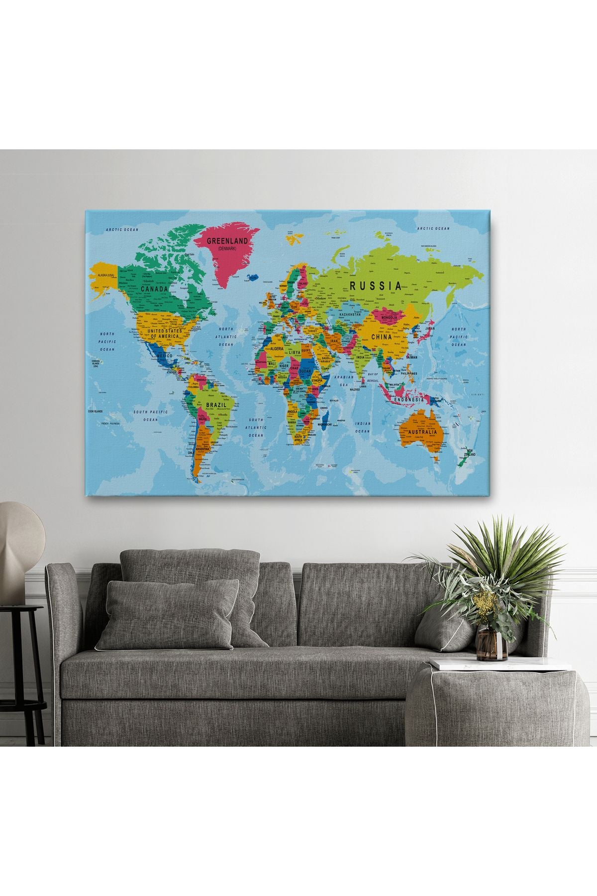 Dünya Haritası Kanvas Tablo Çok Ayrıntılı Dekoratif ve Okyanuslu 2173