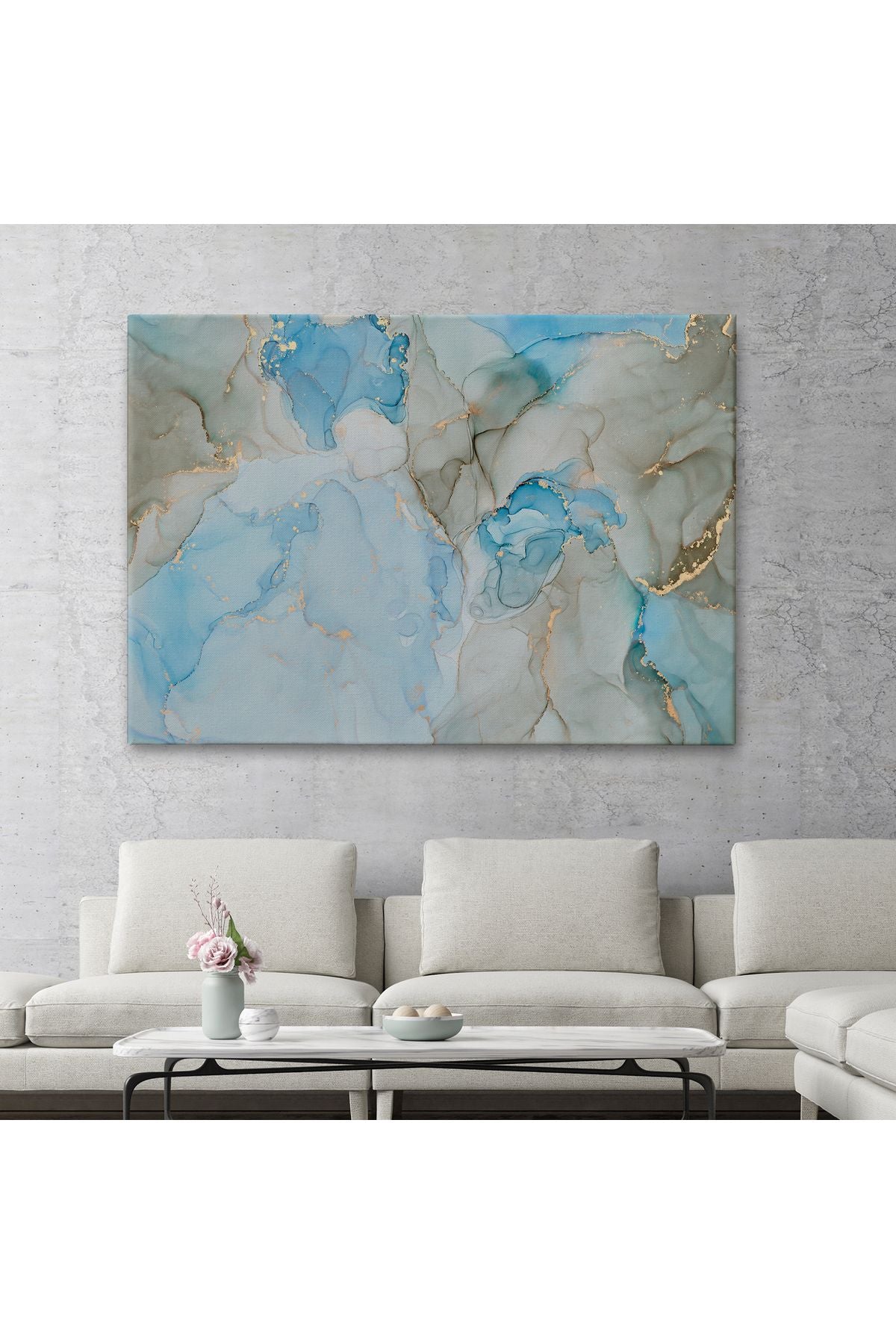 Mürekkep ve Alkol Elementleri ile Mermer Deseni Verilmiş Kanvas Tablo-5049