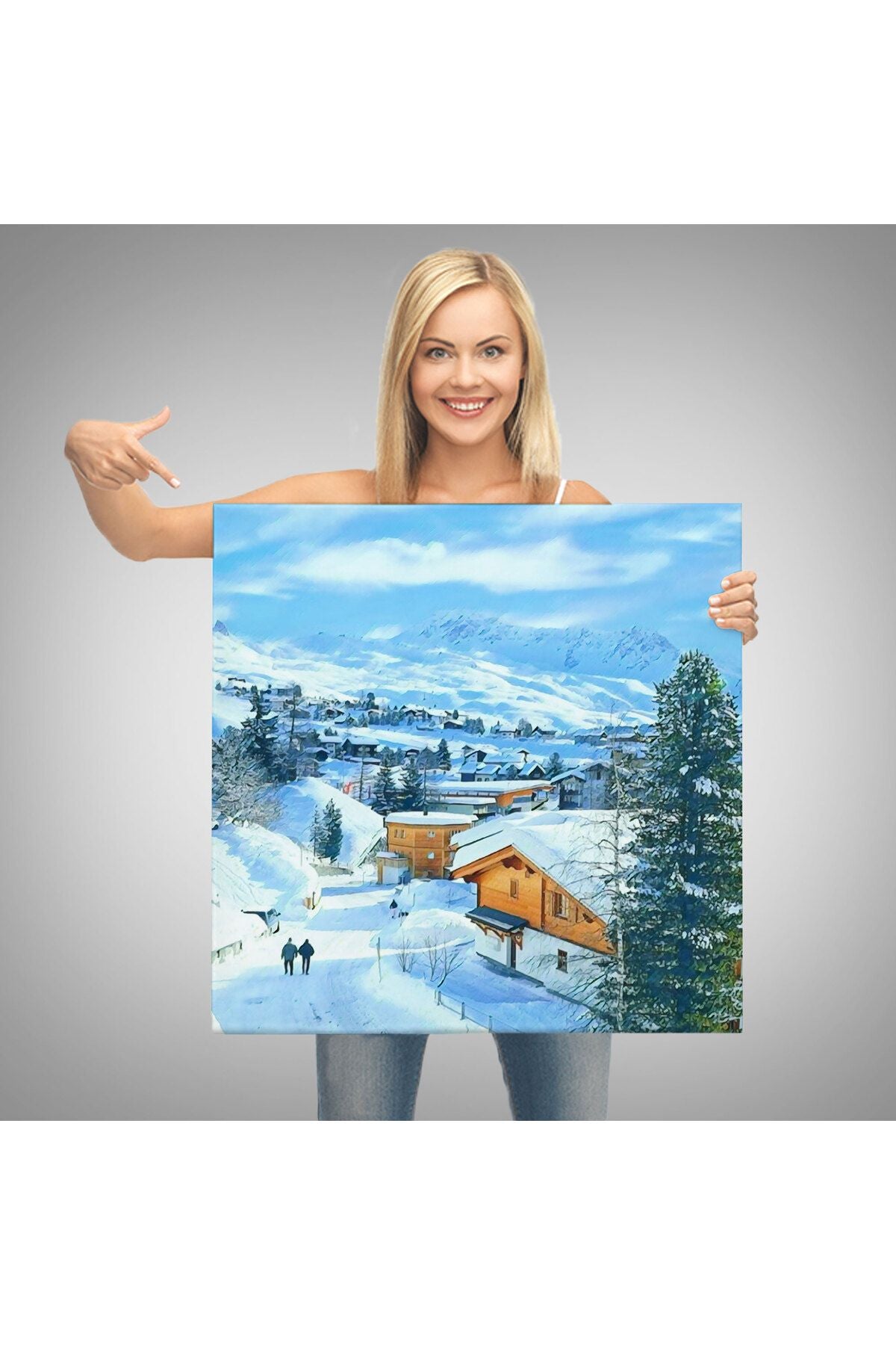 Karlı Dağ Köyü Kanvas Tablo-5912