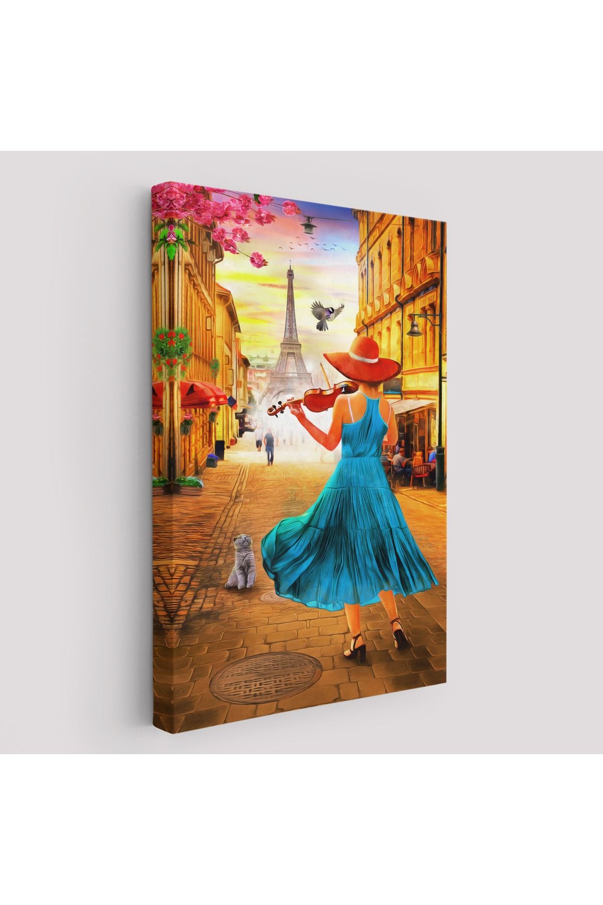 Paris de Etfel Kulesine Karşı Keman Çalan Kız Tablosu-6006