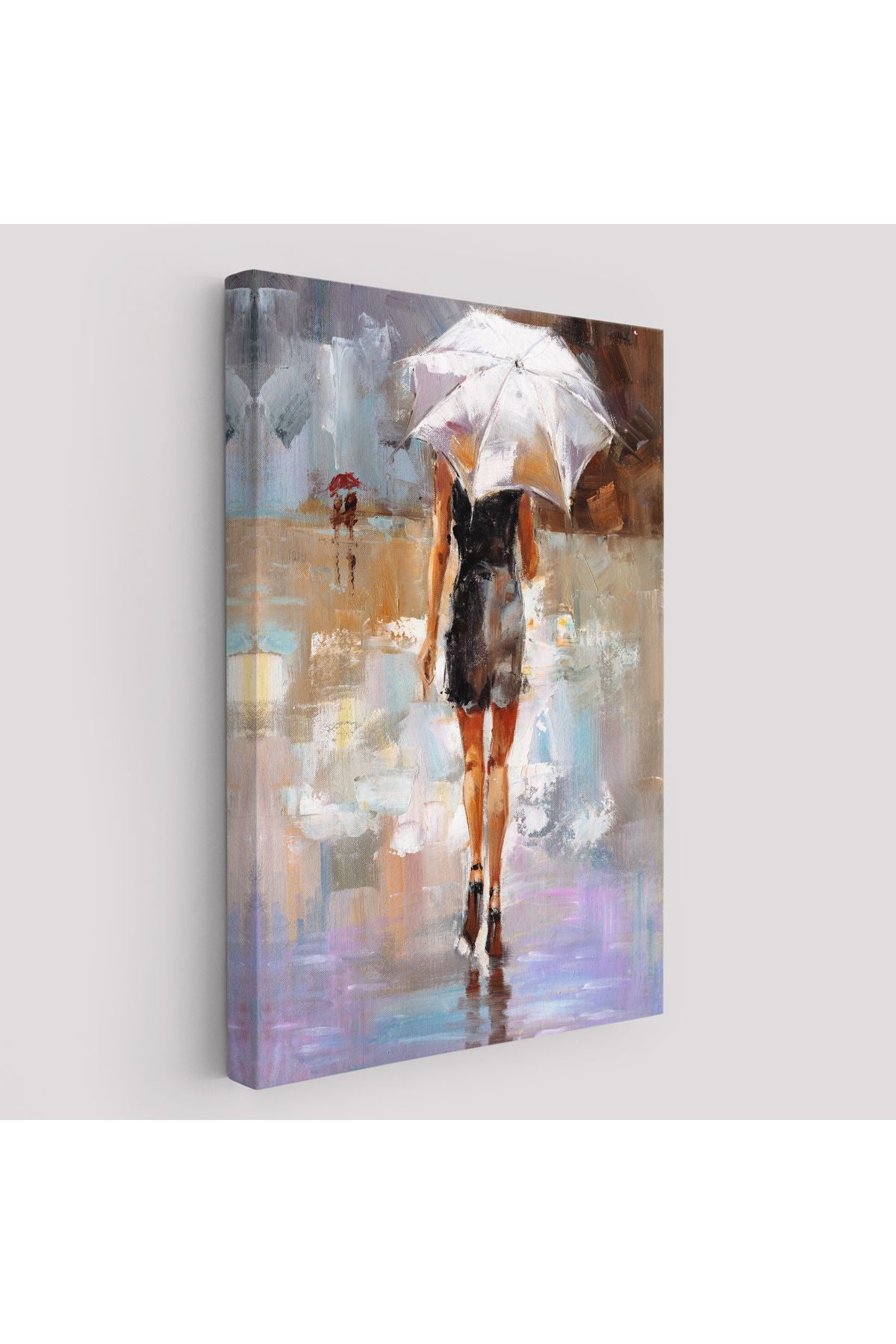 DB  Yağmurda Yürüyen Kadın Yağlıboya Görünüm Dekoratif Kanvas Duvar Tablosu-5928