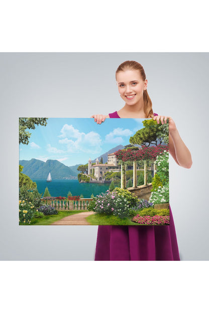 İtalya Deniz Manzaralı Yağlıboya Görünüm Dekoratif Kanvas Duvar Tablosu-3576