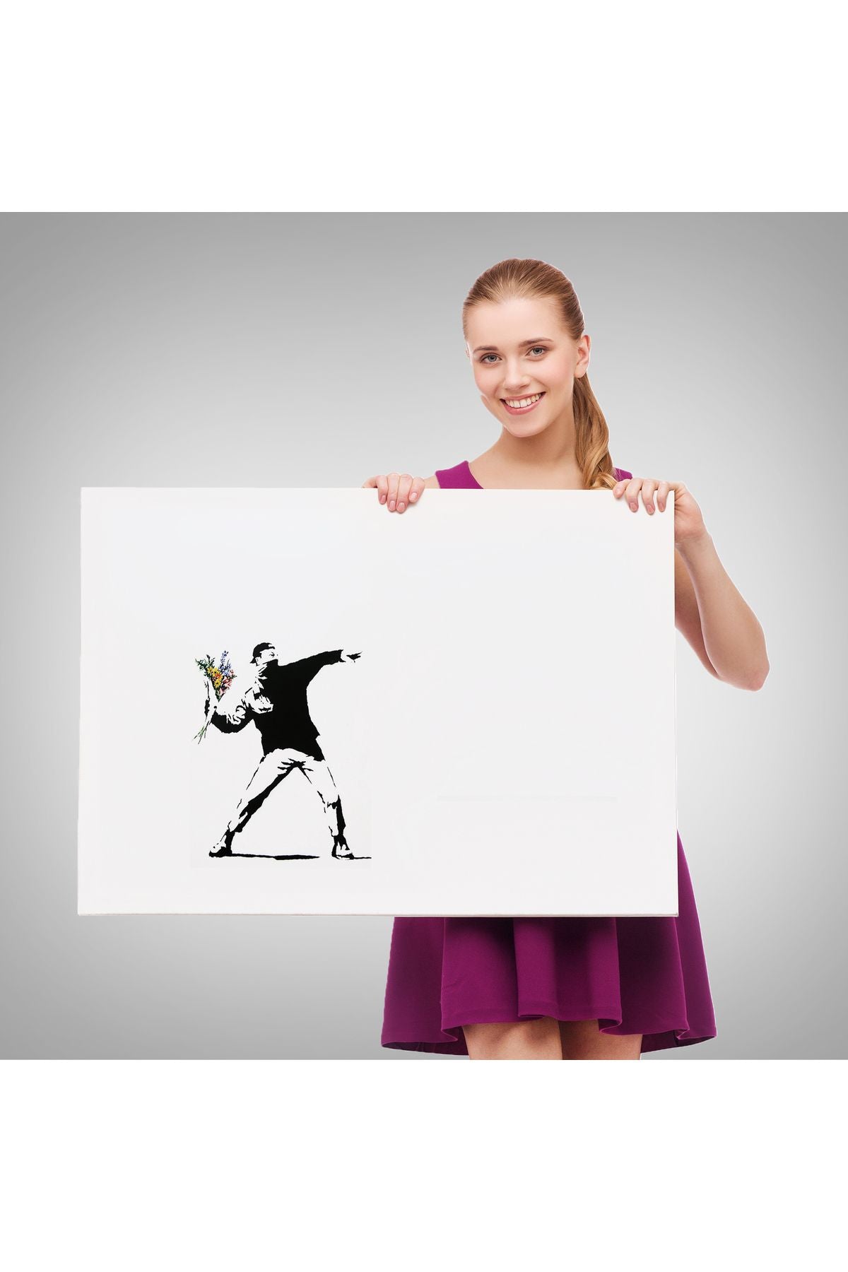 DB  Bansky'nin Çiçek Atan Adam Eseri Kanvas Tablo-5111