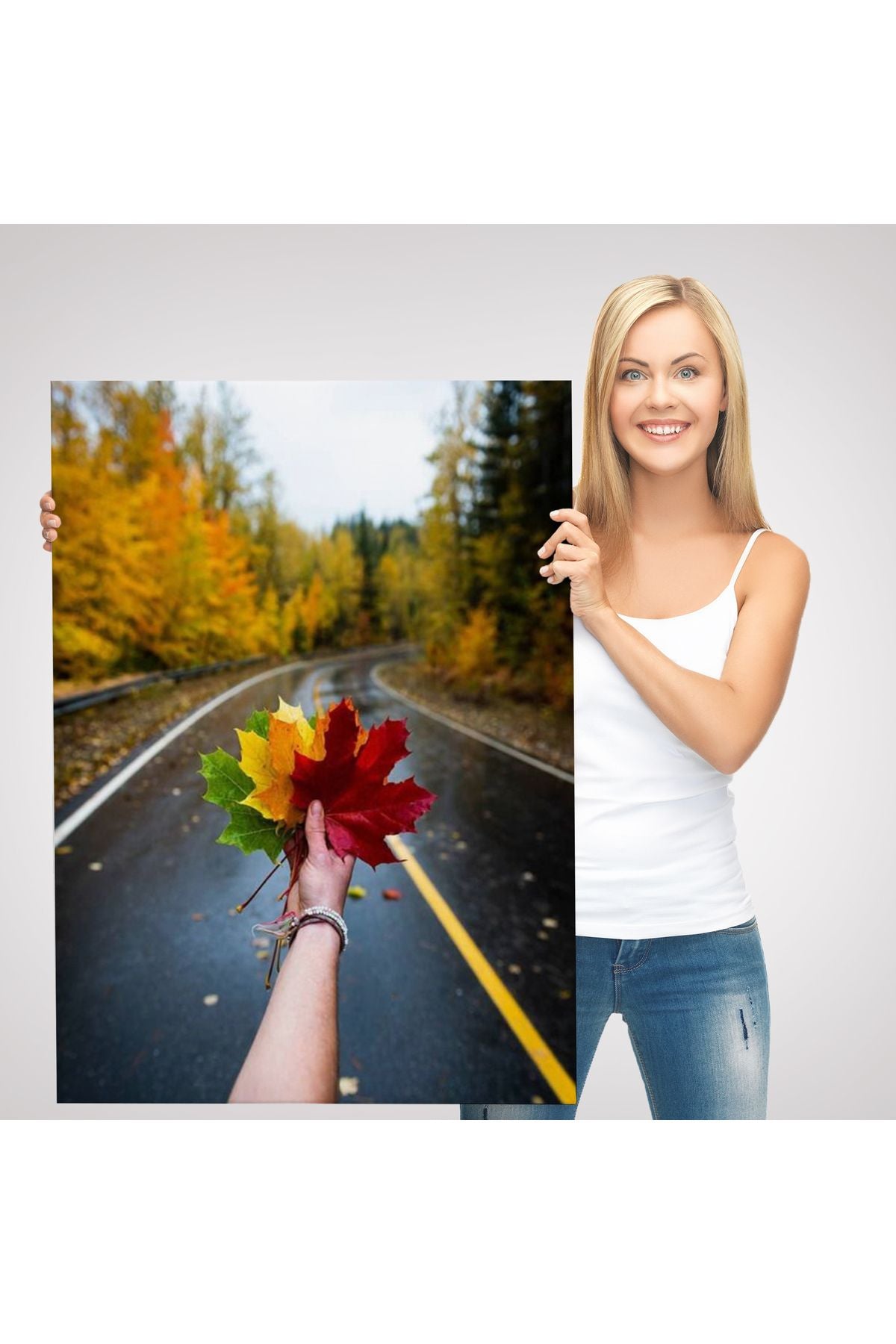 Sonbaharın Renkli Yaprakları ve Yol Manzarası Duvar Tablosu-6089