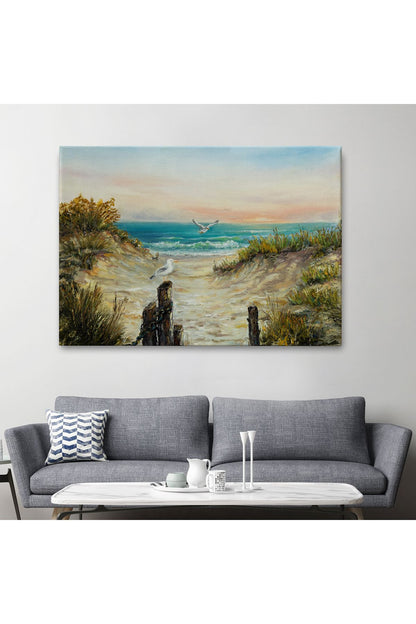 Kumsaldan Okyanusa Bir Yol Yağlıboya Görünüm Dekoratif Kanvas Duvar Tablosu-3665