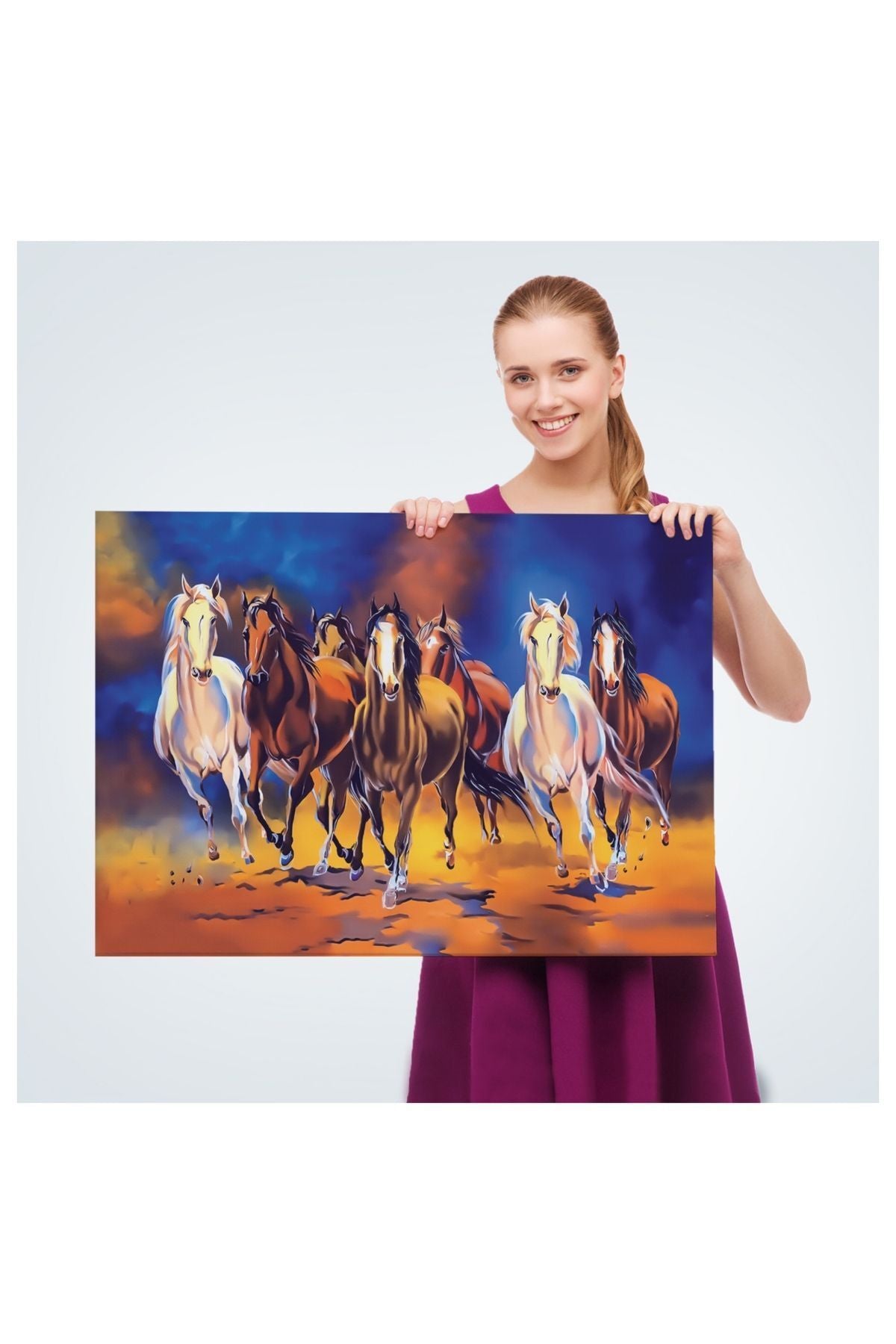 Kanvas, Duvar Tablosu, Dekoratif, Yağlıboya Görünüm Koşan Atlar 3630 EGKNV