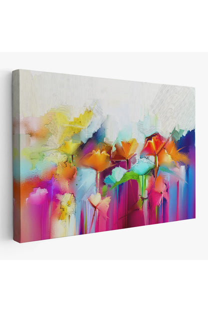 Soyut Çiçekler Yağlıboya Görünüm Dekoratif Kanvas Duvar Tablosu-3562