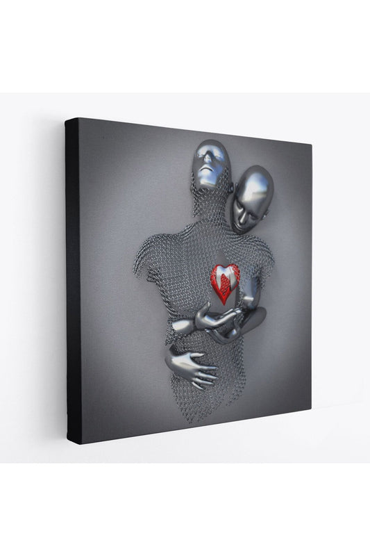 Aşk Sanatı, 3D Efekti Gümüş İnsan, Gri ve Gümüş Metalik Efektli Kanvas Tablo-5353