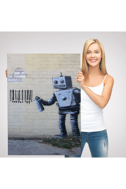 Banksy Graffiti Yapan Robot Kanvas Tablo-4966