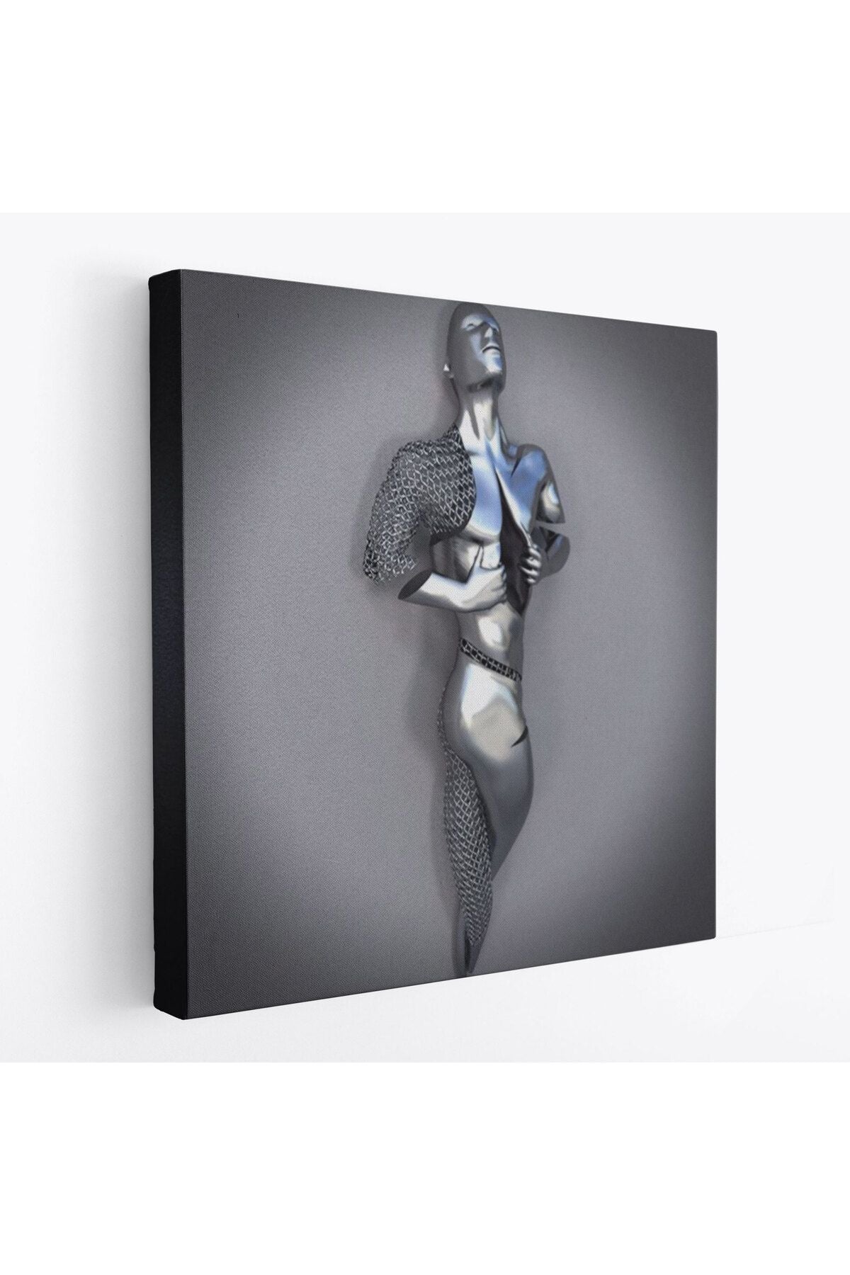Romantik Beden, Aşk Sanatı, 3D Efekti Gümüş İnsan, Metalik Efektli Kanvas Tablo-5352