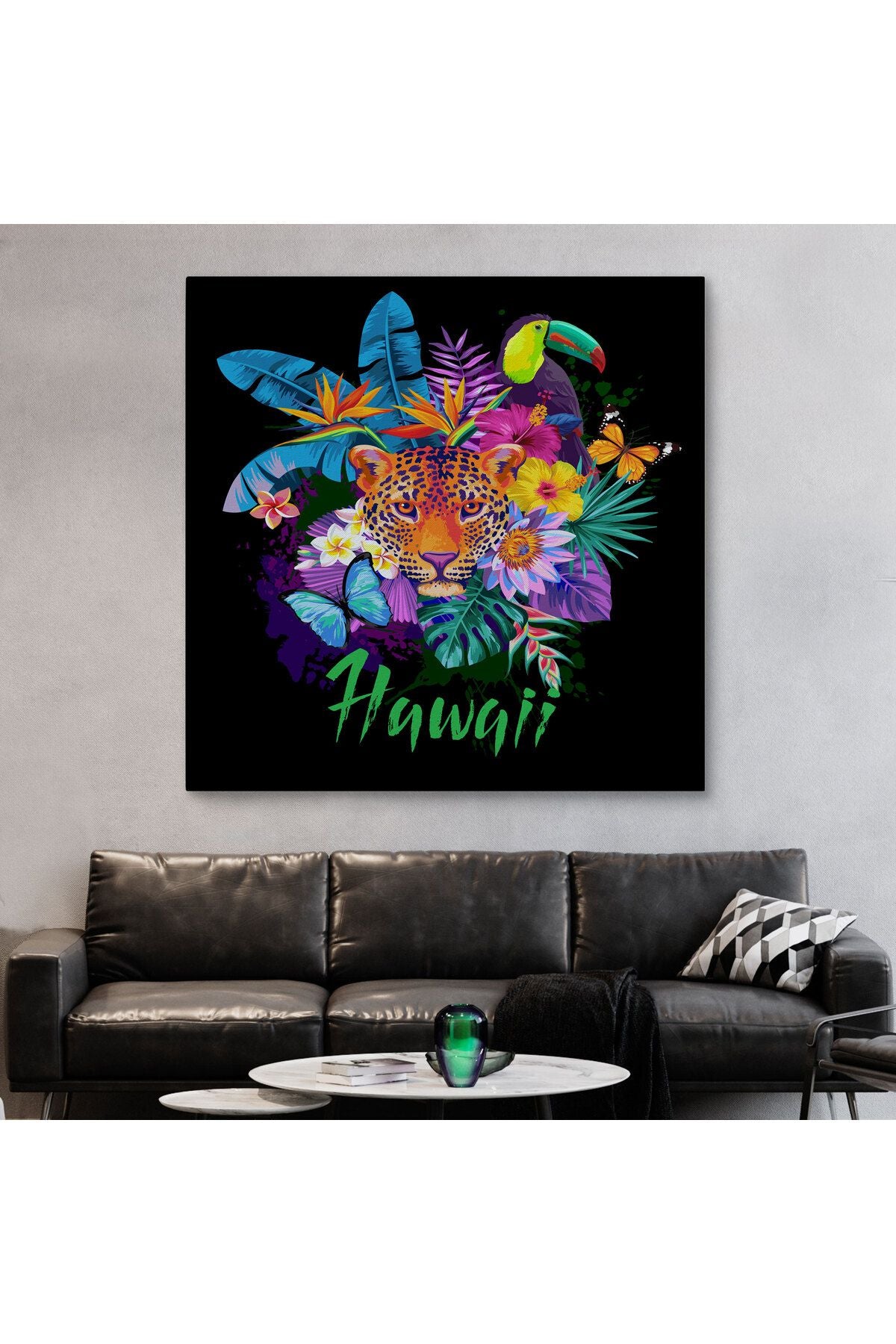 Hawai Temalı Leopar Dekoratif Kanvas Tablo-5814
