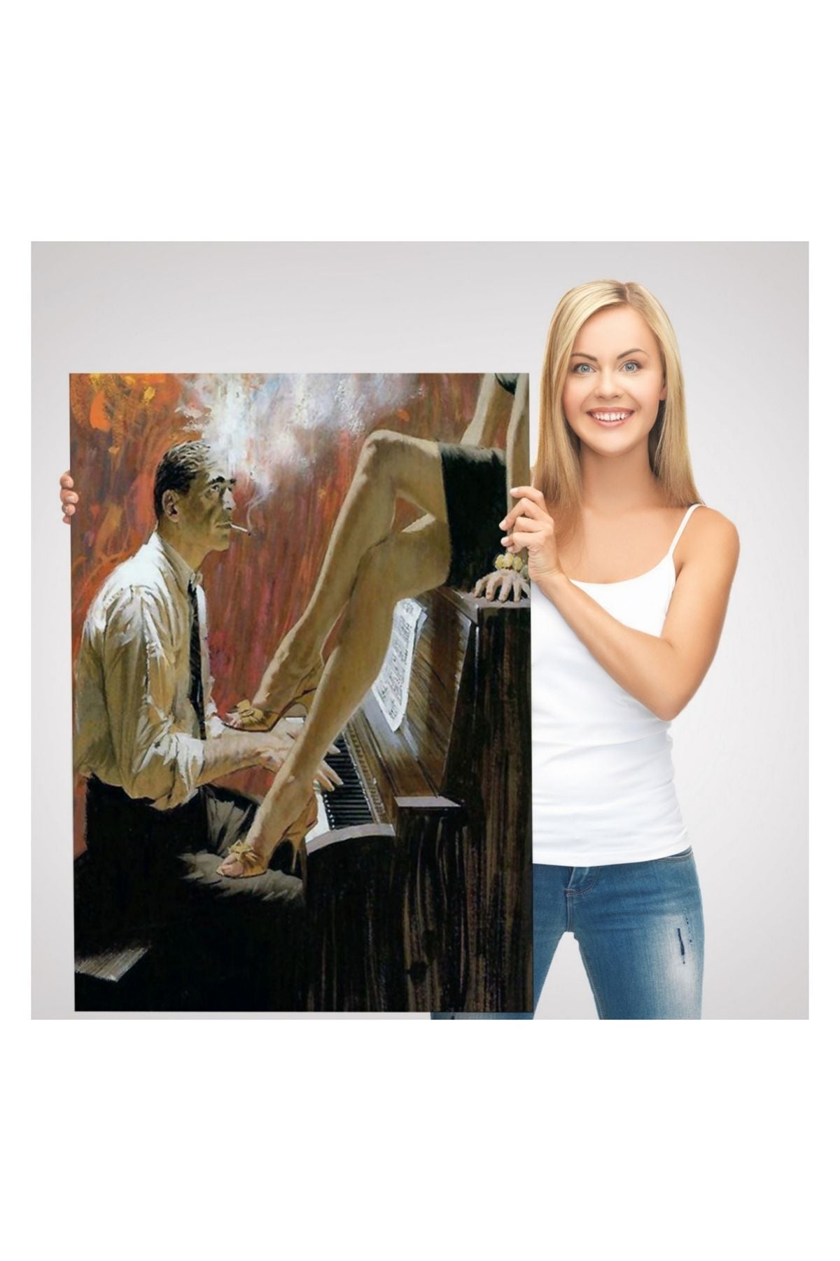 Kanvas Tablo, Duvar Dekoru, Piyano Virtüözü Adam Ve Kadın 6191 BUNGKNV
