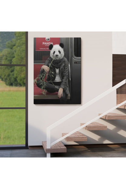 Gerçek Metroda Panda Başlı İnsan Kanvas Tablo-5228