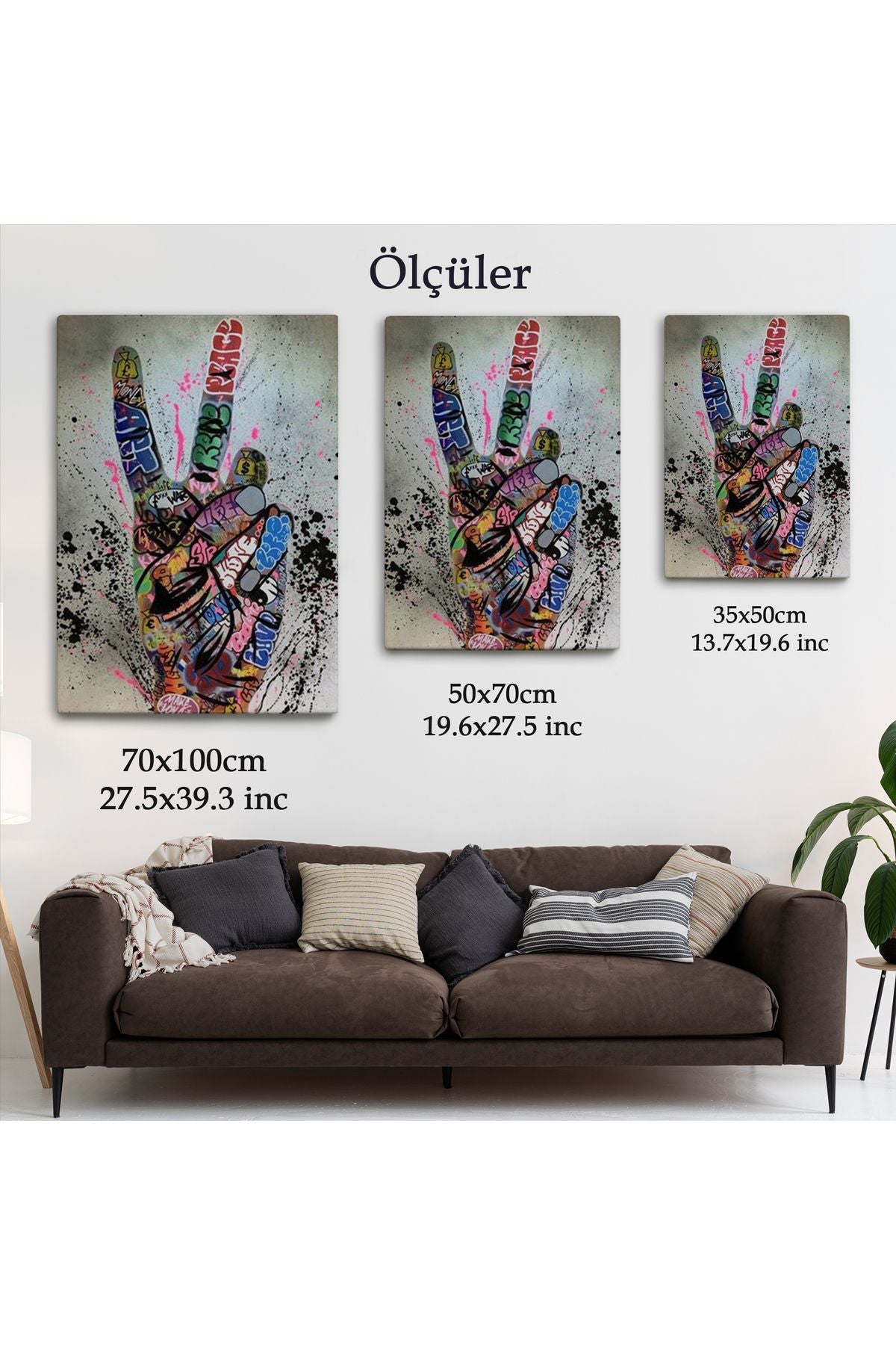 Bansky El Hareketi Kanvas Tablo, Graffiti Zafer İşareti Sokak Sanatı Tablo-5309