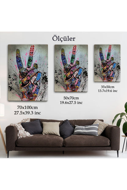 Bansky El Hareketi Kanvas Tablo, Graffiti Zafer İşareti Sokak Sanatı Tablo-5309