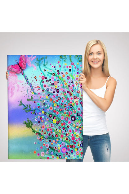 Renkli Çiçekler ve Kelebek Temalı Duvar Tablosu-6072