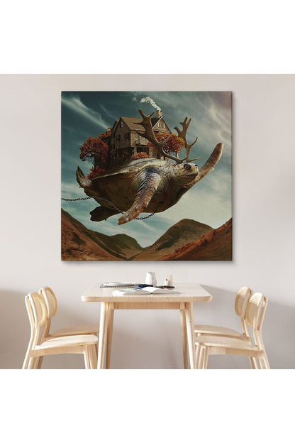 Evini Sırtında Taşıyan Uçan Kaplunbağa Sürreal Tablo-5868