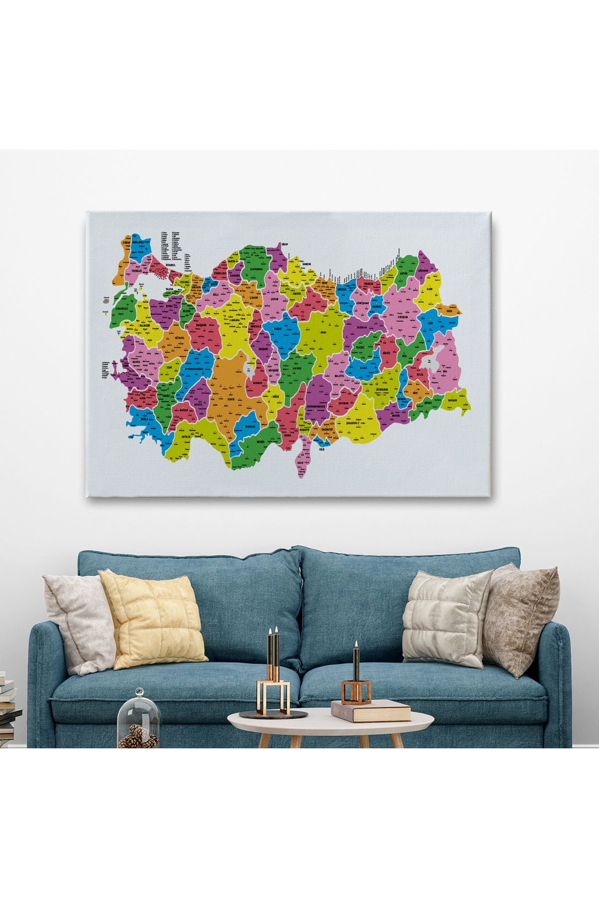Türkiye Haritası Kanvas Tablo İl ve İlçeli Ayrıntılı Eğitici Dekoratif Tablo 3029