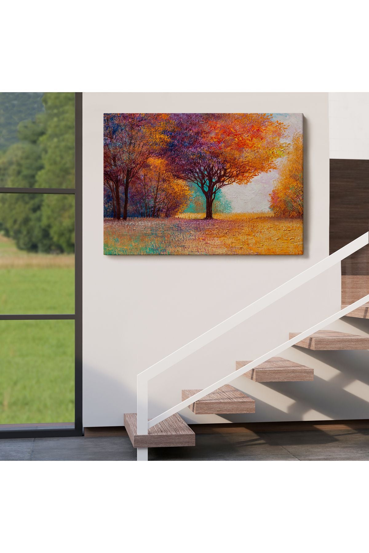 Sonbahar Manzarası Yağlıboya Görünüm Dekoratif Kanvas Duvar Tablosu-3748