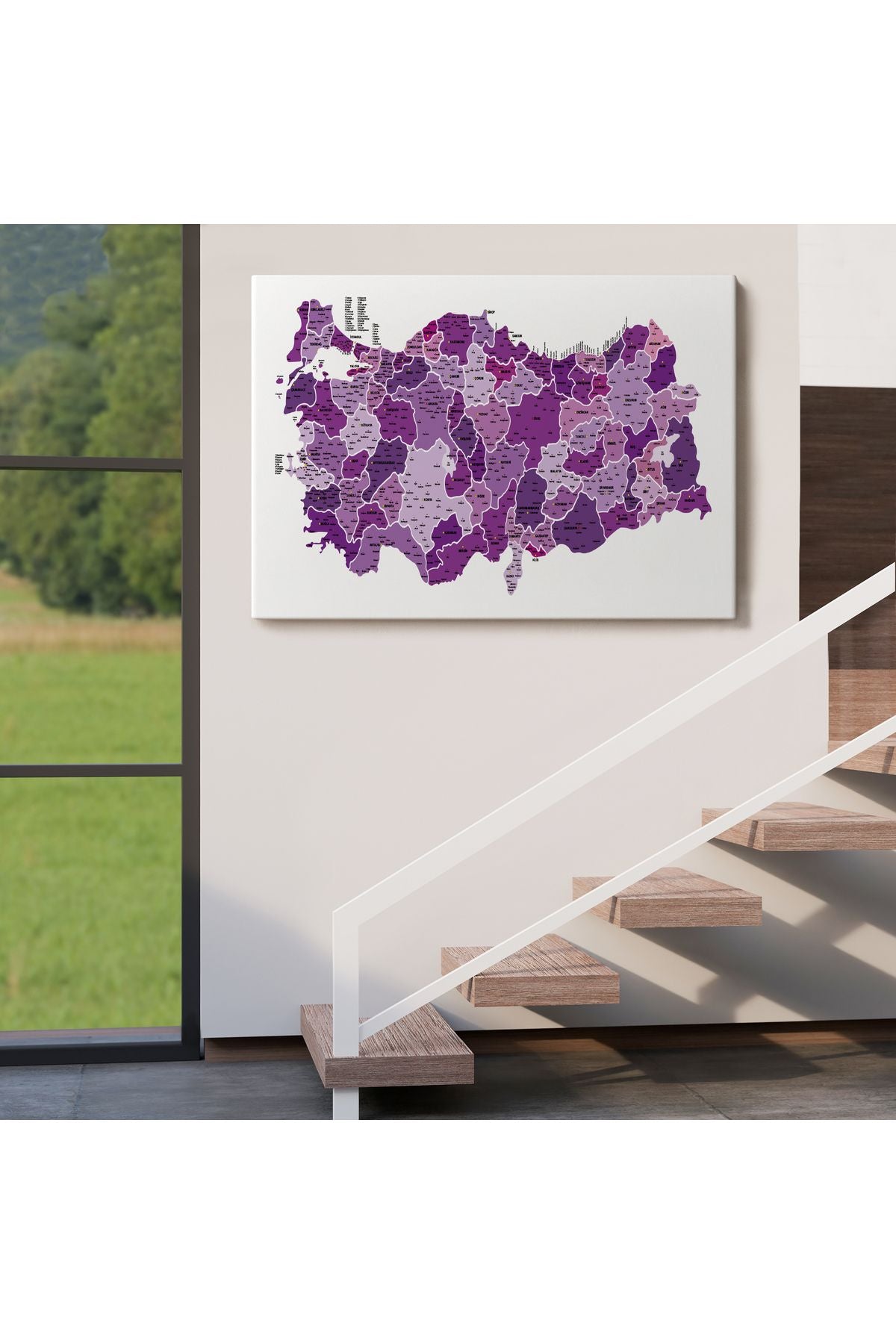 Türkiye Haritası Kanvas Tablo İl ve İlçeli Ayrıntılı Eğitici Dekoratif Tablo 3025