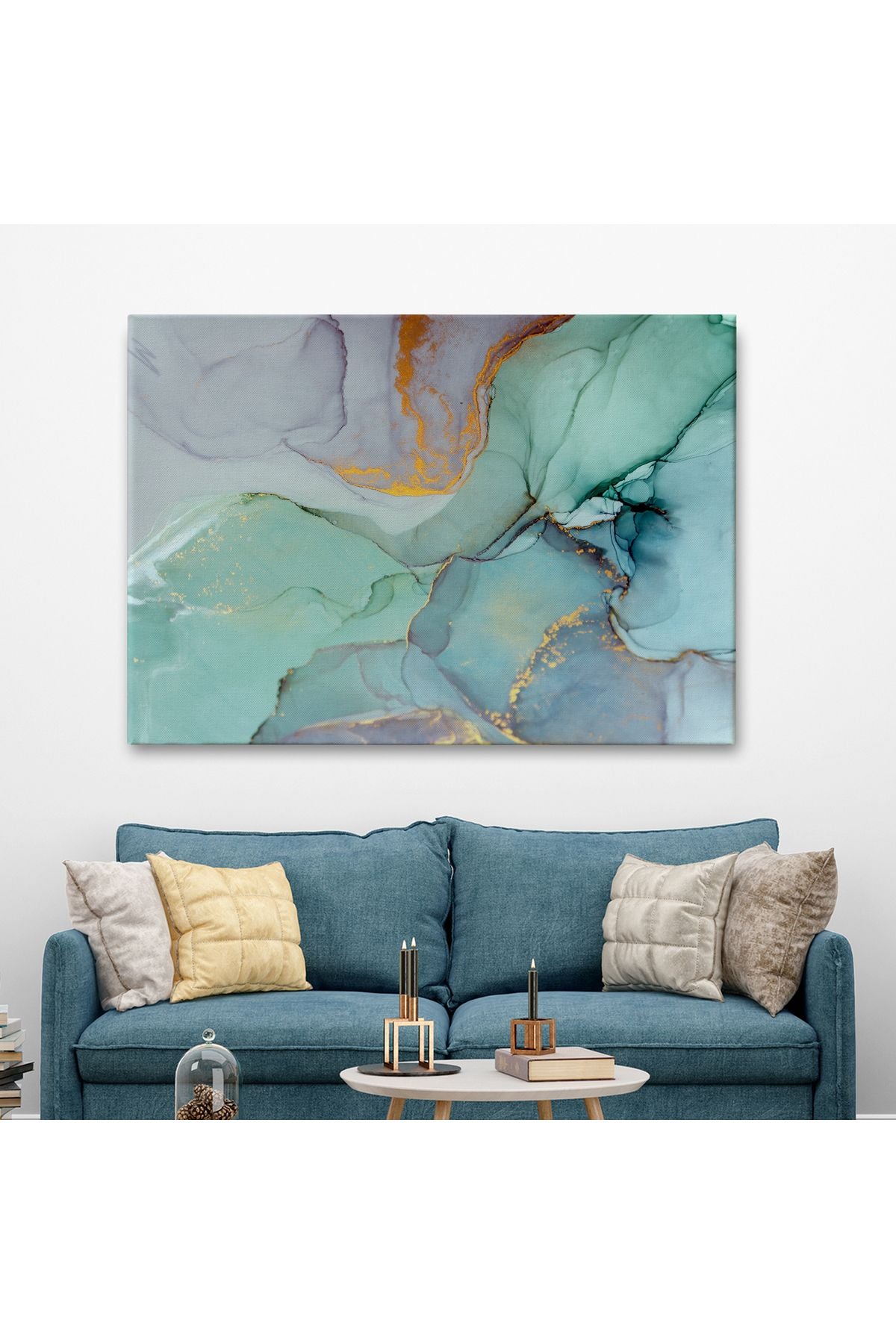 Mürekkep ve Alkol Elementleri ile Mermer Deseni Verilmiş Kanvas Tablo-5030