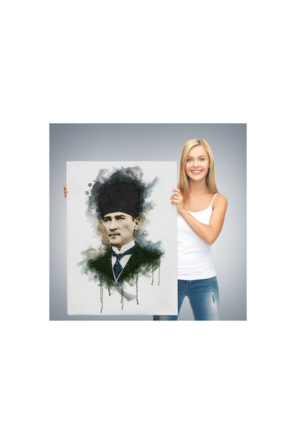 Mustafa Kemal Atatürk'ün Suluboya Görünümlü Portresi Dekoratif Kanvas Tablo-da-78