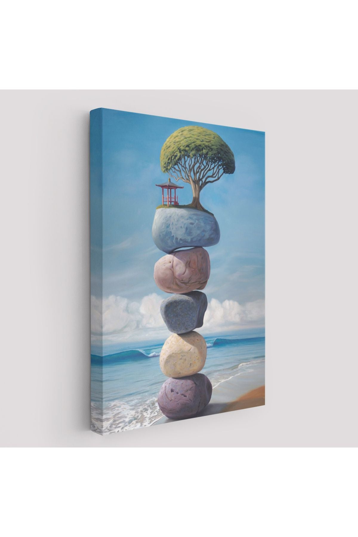 Sahilde Renkli Denge Taşları Kanvas Tablo, Terapi, Meditasyon, Yoga Baskısı-5322