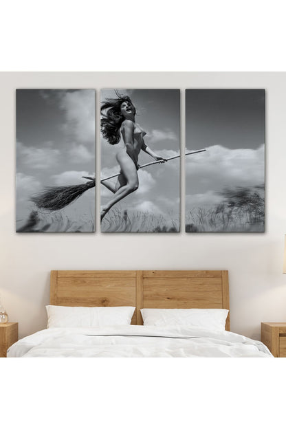 Süpürge İle Uçan Çıplak Kandın Kanvas Tablo-5145