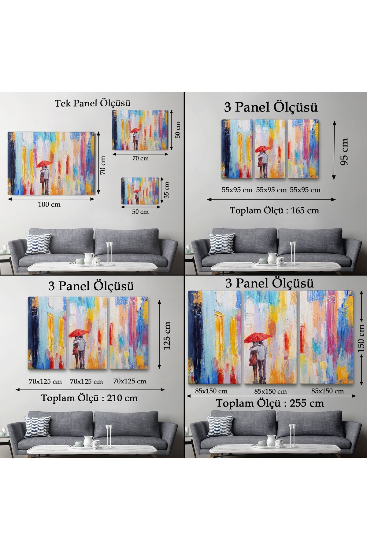 Kırmızı Şemsiyeli Sevgililer Yağlıboya Görünüm Kanvas Duvar Tablosu-3452