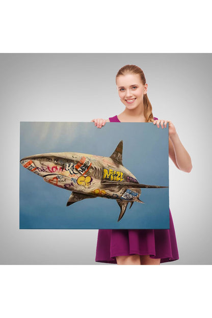 Graffiti Köpek Balığı Kanvas, Pop Art Tablo-5416