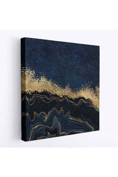 Lacivert ve Gold'un Mükemmel Uyumu Mermer Görünümlü Modern Kanvas Tablo-5065