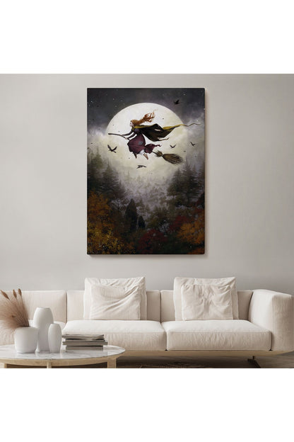 Süpürge ile Uçan Cadı, Cadılar Bayramı Hediyesi, Hallowen Tablo -6398