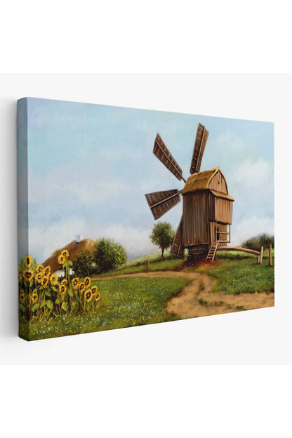 DB Eski Yel Değirmeni Yağlıboya Görünüm Dekoratif Kanvas Duvar Tablosu-3746