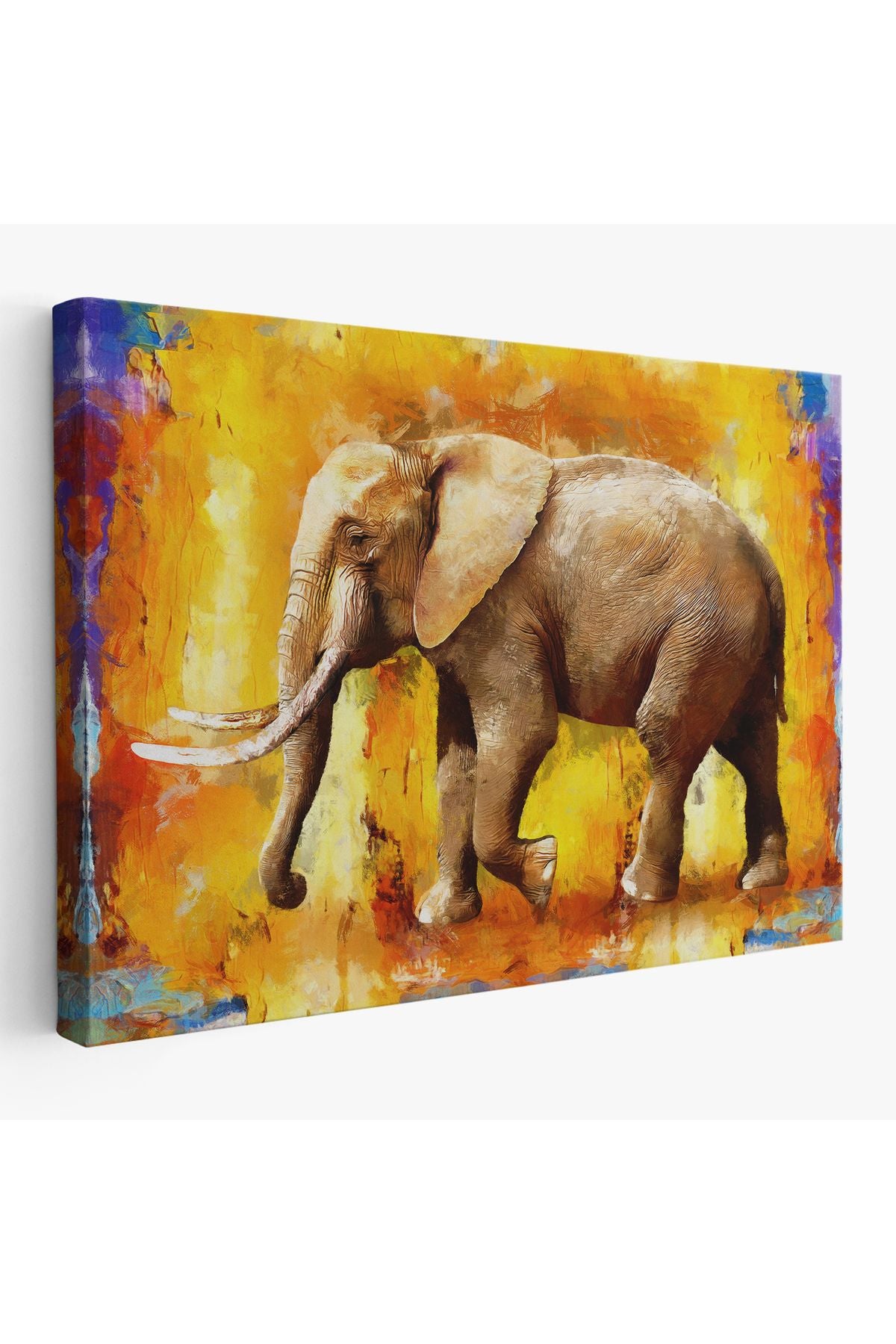 Modern Sanat Tarzı Yürüyen Fil Yağlıboya Görünüm Kanvas Duvar Tablosu-3688