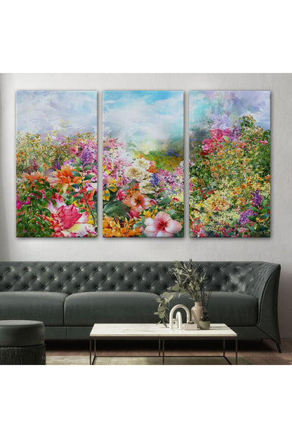 Suluboya Görünümlü Çok Renkli Çiçek Manzaralı Kanvas Tablo-1196