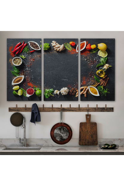 Mutfak Masasındaki Baharatlar Dekoratif Kanvas Duvar Tablosu-3727