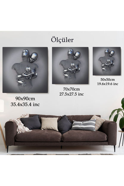 Modern Duvar Dekoru, Romantik Beden, Aşk Sanatı, 3D Efektli Gümüş Kanvas Tablo-5358