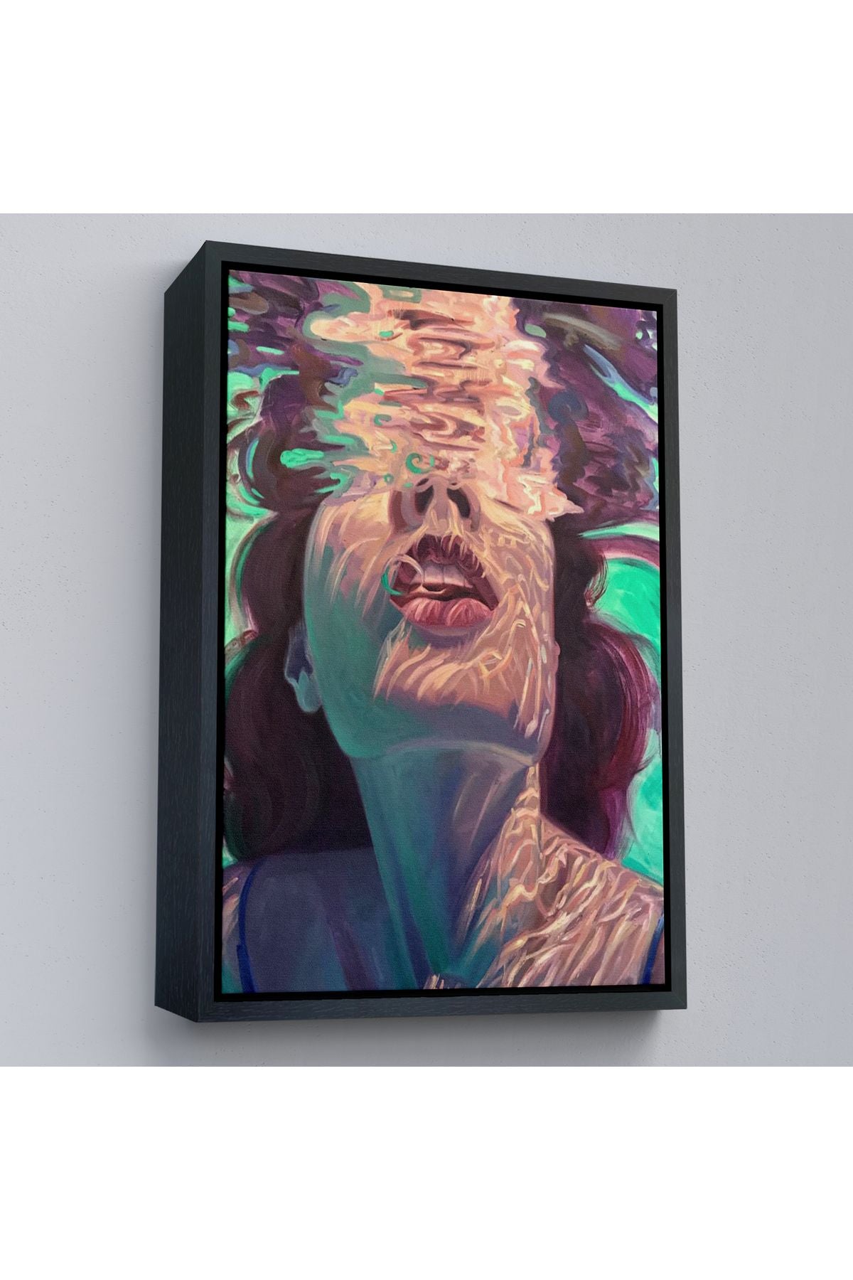 Çerçeveli Su Altında Kadın Kanvas Tablo, Sualtı Yağlıboya Tablo Efektli Tablo-5280