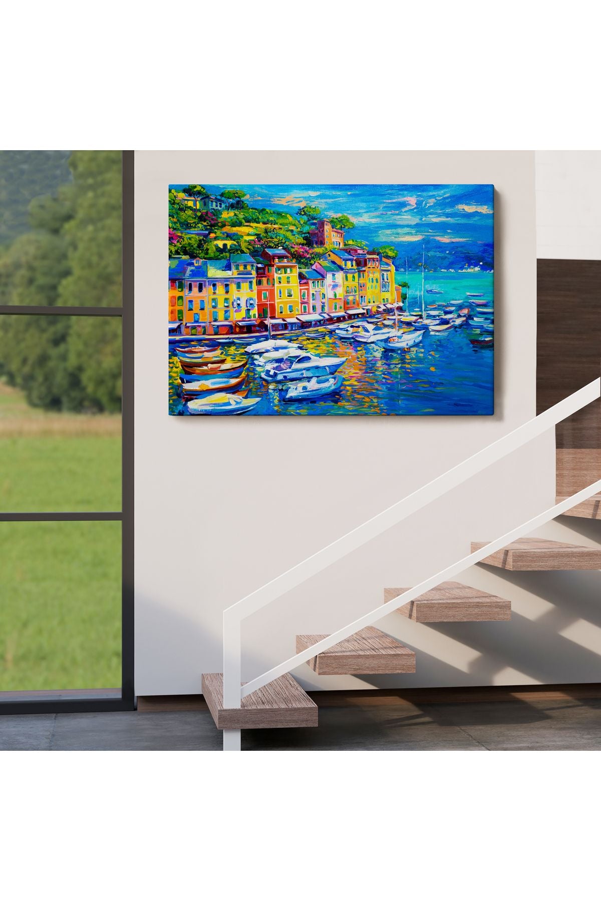 Liman Tekneleri Yağlıboya Görünüm Dekoratif Kanvas Duvar Tablosu-3461