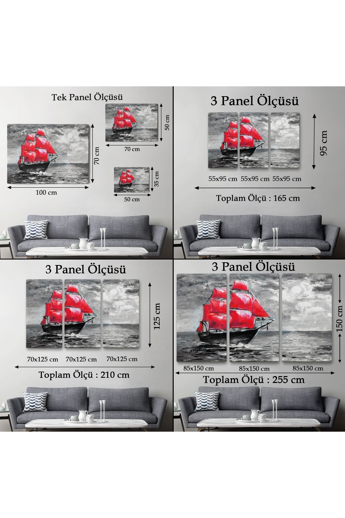 Okyanustaki Kırmızı Yelkenli Duvar Tablosu-1205