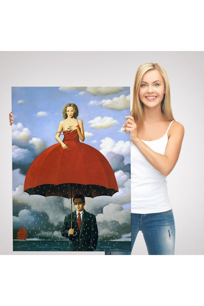 Dekoratif Kanvas Tablo, Duvar Tablosu-Sürreal Kırmızı Elbiseli Kadın 6022