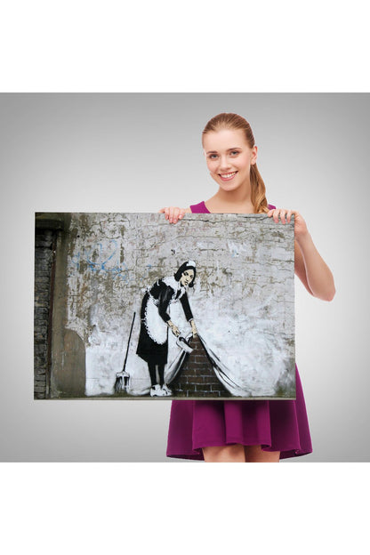 Banksy'nin Londra Sokaklarını Süpüren Temizlikçi Kadın Kanvas Tablosu-5004